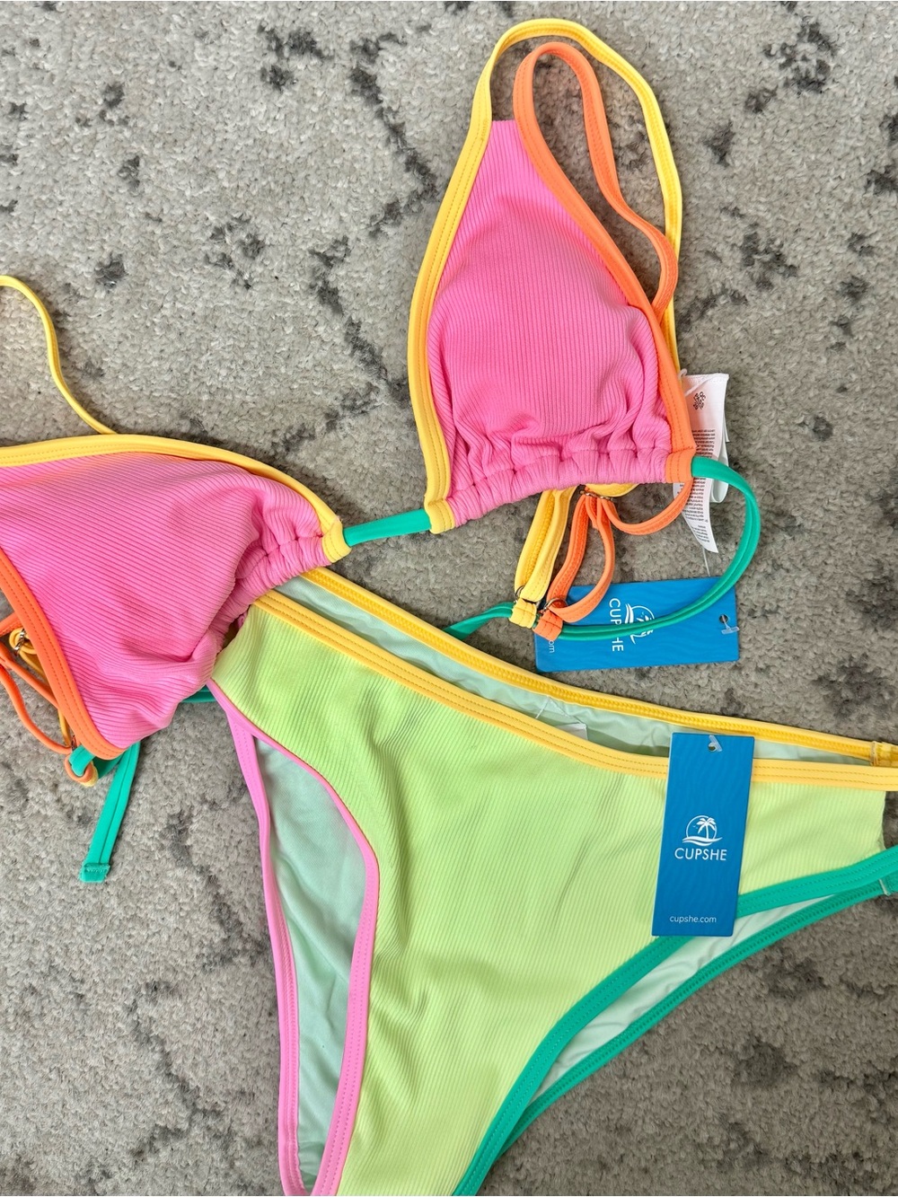NWT Neon Colorblock Triangle Bikini Set - Picture 9 of 11